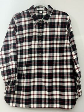 Coldwater Creek Women’s Pullover Black White & Red Plaid 1/4 ButtonTunic Size L